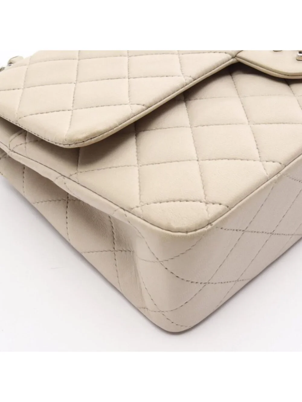 Chanel Shoulder Bag Quilted Double Flap Light Gray Lambskin Chain